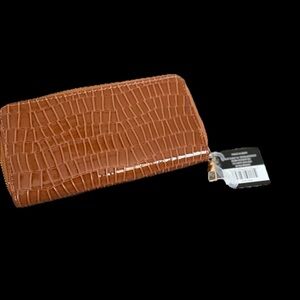 Brown Croc Embossed Zip Around Wallet NWT